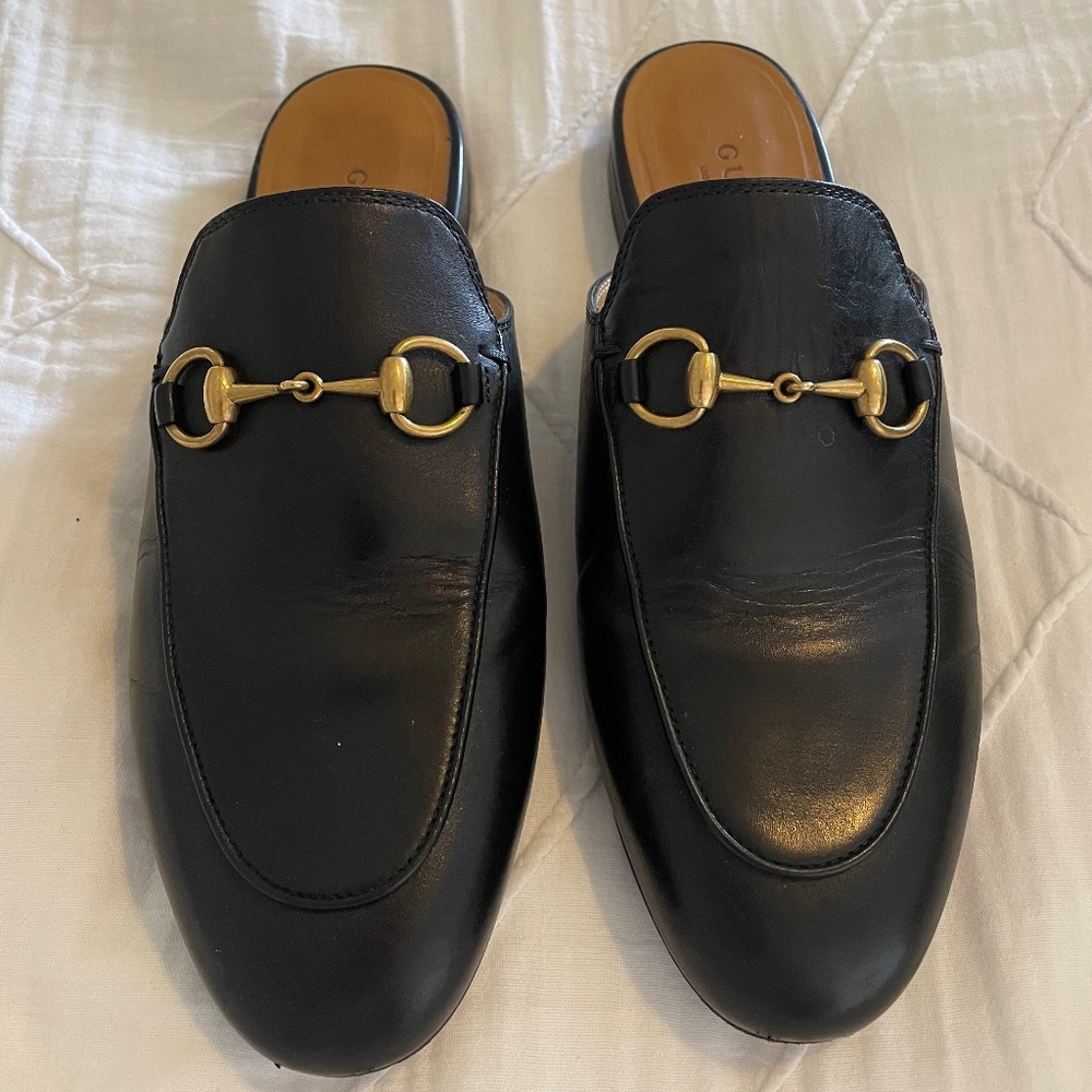 Gucci Princeton Black Leather Horsebit Loafers with Gold Hardware